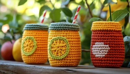 Crochet juice box with a straw