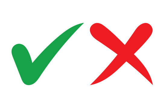 green tick and red cross massage box icons. check mark and cross mark massage icon box  