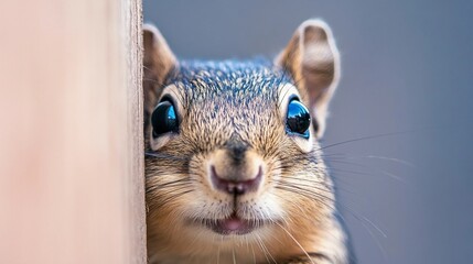 Close-Up of Curious Squirrel Peeking Out, Animal Curiosity