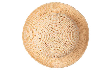Straw summer hat with isolated on white background.