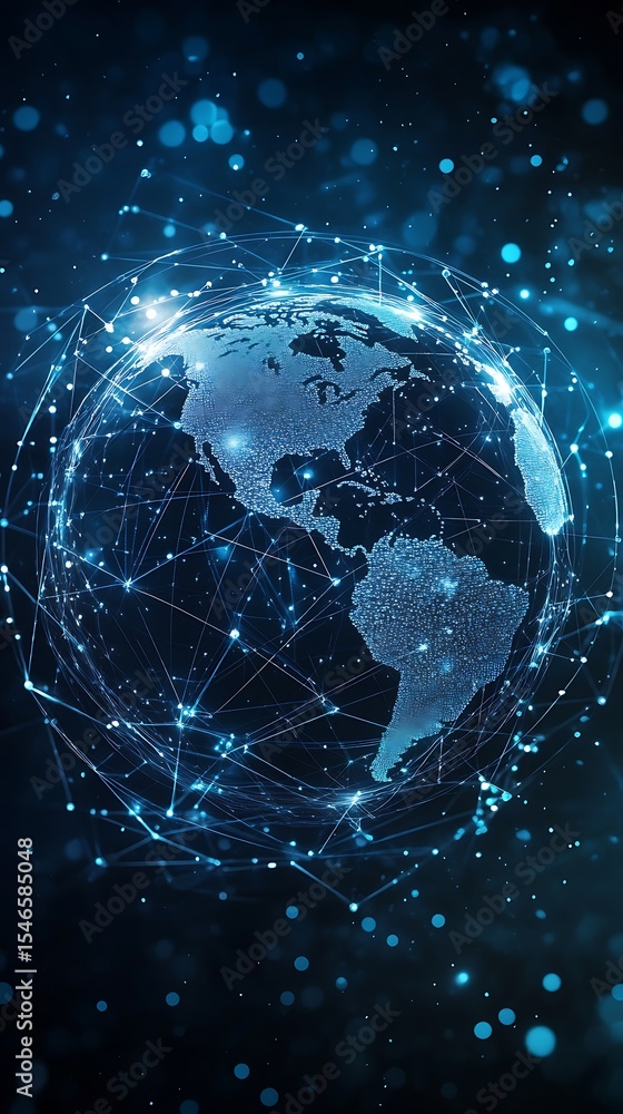 Aufkleber Futuristic World Globe Network Connection with Shiny Dots and Connected Lines