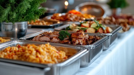 Fototapeta premium An array of sumptuous dishes displayed for a festive feast, inviting joy and celebration, showcasing vibrant colors and textures that represent culinary art and community sharing.