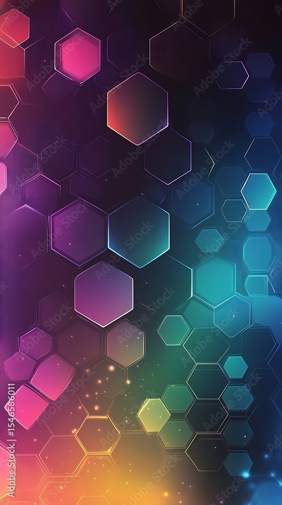 Aufkleber Honeycomb Network Colorful Hexagons with Gradient Illumination and Bright White Edges