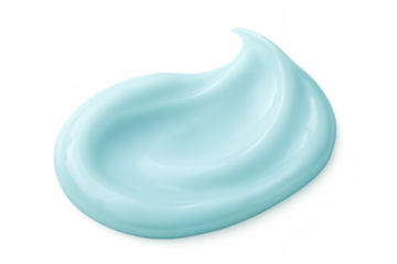 Swirling light blue cosmetic cream creates a smooth texture on a transparent background, highlighting its soft, airy qualities