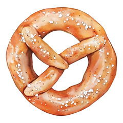 Watercolor style salty pretzel illustration on transparent background vector png