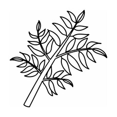 Black and White Line Drawing of a Sprig with Leaves