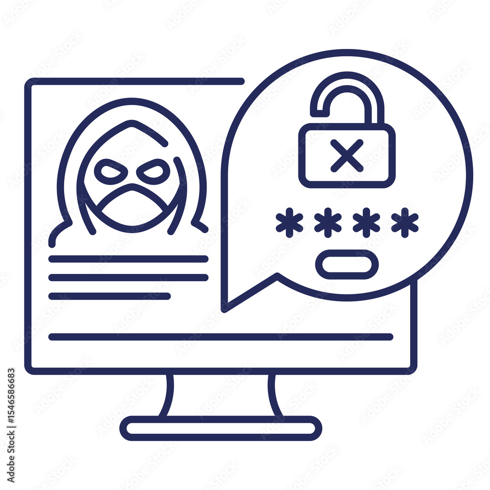 Poster hacking, unauthorized access line icon