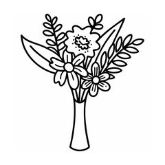 Black and White Line Drawing Flower Bouquet in Vase