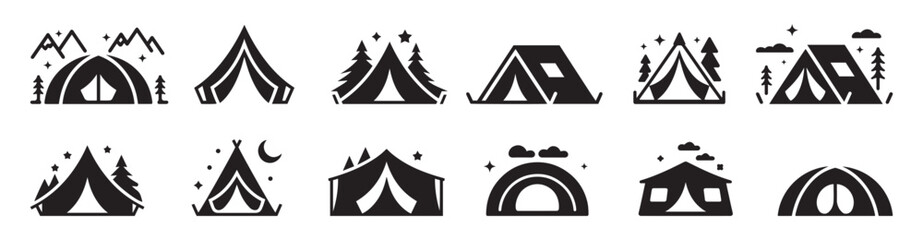 Tent camp  silhouette  icon. Isolated tent outdoor military holiday camping vacation icon, vector illustration .  © Habiba Anika