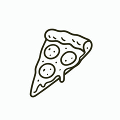 Outline Illustration of a Cartoon Pizza Slice with Toppings