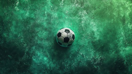 Soccer ball on green textured background.