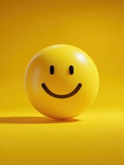 Fototapeta premium Smiley face on yellow background. 3d illustration. Emoticon, Ai Generated
