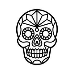 Sugar Skull Outline Geometric Pattern Black White Design