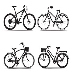 Four different bicycle types isolated on white background
