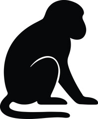 Silhouette monkey sitting primate animal black vector illustration