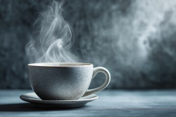 Fototapeta premium Minimal Teacup With Steam in Peaceful Gray Stillness