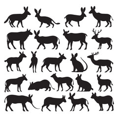 Obraz premium Rabbit and deer animal silhouettes isolated on white background