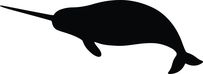 Silhouette narwhal with long tusk in black vector illustration © CreatiMart