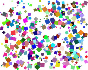 Abstract vector background of random scattered colorful squares. Pattern of colorful squares with different sizes on a white background. 