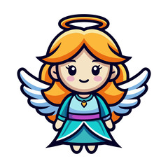 Cute angel cartoon vector illustration drawing design for kids coloring page and print on demand art