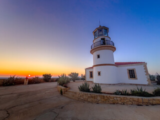 The lighthouse on Gavdos island at sunset, Crete, Greece.