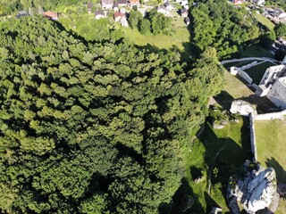 Podzamcze castle aerial view, Summer in in Poland