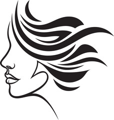 Stylized Female Face with Flowing Hair Vector Icon for Beauty and Fashion Concepts