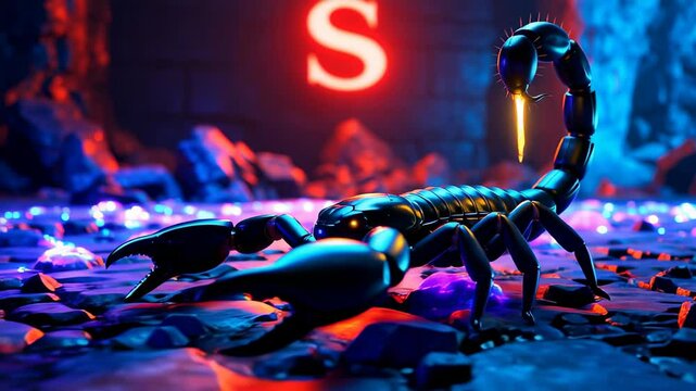 A shadowy scorpion crawls across glowing obsidian