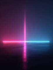 Minimalist laser spotlight creates a vibrant neon pink and blue gradient in a foggy atmosphere. This dark background enhances the colorful neon effect for a stylish abstract look.