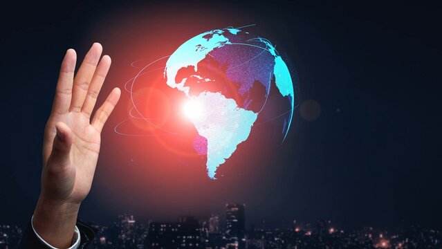 Global network connection visualization showing data exchange, digital link, worldwide communication. Global data flow and digital network infrastructure connecting regions around the world. Thunk - Powered by Adobe