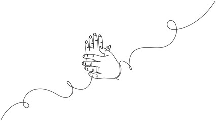 Elegant continuous line drawing illustrating two hands interlacing in a gesture of support