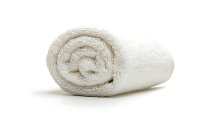 Rolled White Terrycloth Towel on White Background, Clean Textured Cotton Fabric Look