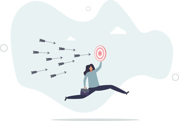 Chasing for target achievement, guidance or control to reach goal, competition or challenge to success, aiming or motivation concept.character for design.