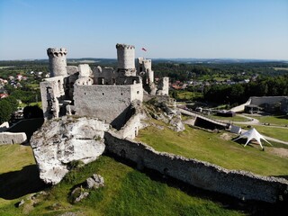 Podzamcze castle aerial view, Summer in in Poland