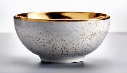 white speckled ceramic bowl with gold inner rim