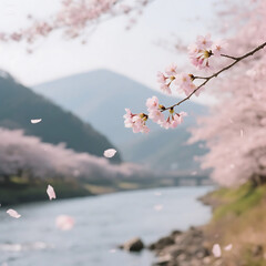 Cherry Blossom Trees by the Riverside