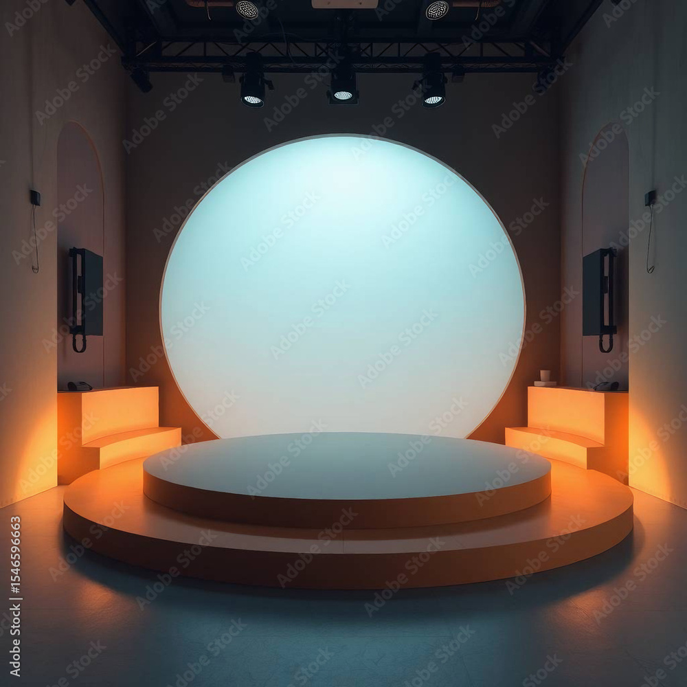 Poster a minimalist stage with a circular backdrop