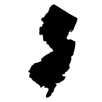 a black clipart silhouette map of new jersey state isolated on a white background