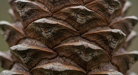 Macro Photography of a Pine Cone's intricate details, showcasing the natural texture and patterns of woody scales.  A close-up view revealing the cone's complexity.