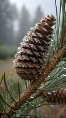 pine cones on a branch