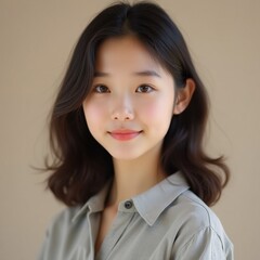 10대 아시아 동양 한국 일본 중국 어린 여자 여성 모델 긴 웨이브 파마 예쁜 아름다운 귀여운 미녀 미인 화보 광고 잡지 회색 셔츠 옷