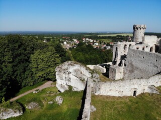 Podzamcze castle aerial view, Summer in in Poland