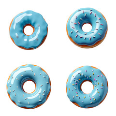 Colorful blue donuts with sprinkles in a top view arrangement  