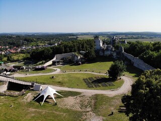 Podzamcze castle aerial view, Summer in in Poland