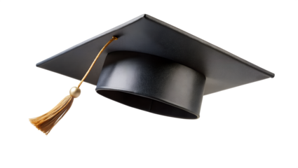 floating black graduation cap in the air on a white