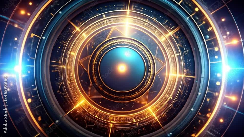 Poster abstract circular geometric design with glowing lines and lights