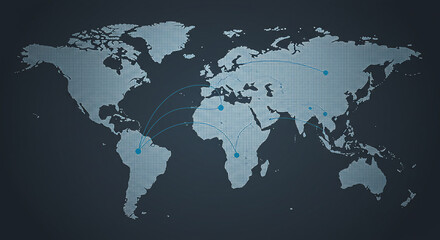 Fototapeta premium A digital world map on a dark blue background representing globalization connection and technology concepts