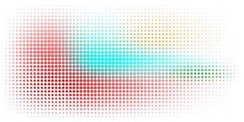 Colorful halftone dot pattern with a radial blend of red, cyan, orange, and green tones on a white background. Abstract retro design ideal for tech, web, or artistic visuals.