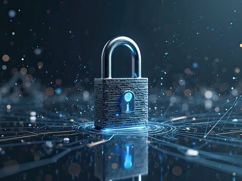 A digital padlock symbolizing cybersecurity and the protection of sensitive data in a technological context, emphasizing the importance of secure information storage and safety measures. 