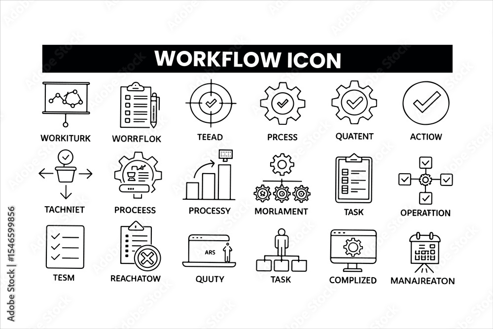 Poster set of outline icons related workflow icon collection. editable stroke. vector illustration